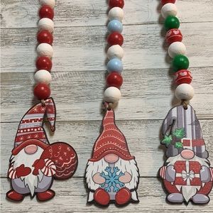 3 Handmade Wood Christmas Gnome Bead Garlands